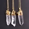 Pendant Necklaces 6pcs Lot Irregular Natural Crystal Column Gold-color Quartz Spiritual Meditation Pendulum286x