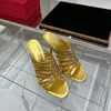 مصمم الخنائي الكعوب Slipppers Rivet Decro Fashion Summer Women Sandals Buxury Brand Sexy Elegant Ladies Shoes Size 35-42 Holiday Dress Shoes Female Footwear