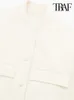 Jaquetas femininas TRAF Mulheres Moda com Bolsos Cropped Bomber Jacket Casaco Vintage Manga Longa Botão Frontal Feminino Outerwear Chic Tops 230919