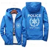 Mäns jackor Herrmens utomhussport Israeliska polismannen Israel Cops Hooded Coat Windbreaker Zipper Coat Pilot Thin Parkas Klädjacka T230919