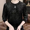 Męskie z kapturem Fall Tshirt z długim rękawem Mężczyzny O-Neck Złote Velvet Burn Kwiaty Druku