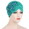 Abbigliamento etnico Fiore Cappello Donna Musulmano Interno Hijab Pieghettato Turbante India Foulard Berretti Cofano Chemio Cap Festa nuziale Perdita di capelli Copricapo