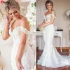 2022 Designer dentelle robe de mariée plus la taille sirène robes de mariée vintage appliqué sur l'épaule sexy dame robes de mariage Arab229k