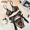 Set di reggiseni TERMEZY Intimo donna Set di lingerie Reggiseno sexy Set di slip Push up Trasparente in pizzo Ricamo Senza fodera Lingerie sottile 211104 L230919