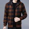 Jaquetas masculinas inverno 2023 novo velo engrossado cardigan malha camisola/masculino solto quente com capuz adicionar casaco de lã 230919