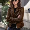 Veste femme mélanges de laine 2023 Europe et états-unis veste en cuir moto courte slim fit 230918