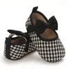 İlk Walkers Bahar Sonbahar Doğan Bebek Kız Ayakkabıları 0-18m TPR Sole Hound Nonkid Houndstooth Bow Bebek Yürümeye Başlayan Yürüyüş