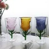 Wine Glasses Reative Design Double Layer Liner Rose Shape Glass Water Cup Light Luxury Retro Household High Temperature Resistant Milk