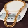 Filmdom ledande konstnär Mens kvinnors tunga tjocka robusta Rose Bengal Real 18K Solid Gold GF Cuban Link Chain Necklace 24 tum 10265d