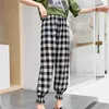 Kvinnors byxor kvinnor pläd polka dot casual löst bred benbyxor retro harjuku all-match streetwear strålad fotstrand P5