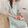 Women's Sleepwear Plaid Womens Summer Japan Korean Style Nightgown Night Dress Nightwear Home Wear Ruffles Petal Short Sleeve Pajamas