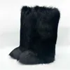 Botas femininas de pele joelho alto botas longas 2023 inverno mulheres fofo peludo falso pele de raposa botas de neve feminino rosa branco preto algodão botas de esqui j230919