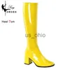 Boots 7cm Custom Colors Gogo Boots 60s 70s Square Heel Knee-High Party Boots Sexy Retro Zip Women Cross Dressing Gothi Shoe Large Size J230919