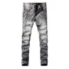 Jeans pour hommes Fashion Designer Hommes Haute Qualité Rétro Lavé Gris Stretch Slim Ripped Broderie Vintage Denim Pantalon