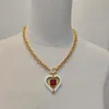 2023 Luxury Quality Charm Heart Shape Pendant Necklace With Red Diamond in 18K Gold Plated Have Stamp Box PS7520A3339