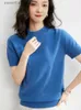 Damesblouses Overhemden Dames T-shirts De vier seizoenen Dames Halfhoge kraag Zuivere wol Korte mouwen Temperament Elegant Casual Los AllMatch Hedging Fashion L23