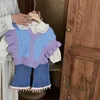 Комплекты одежды корейский ребенок 2023 Кружевая кукла Рубашка Рубашка вязаные жилеты плюшевые джинсы наборы модных девушек сладкий хлопок 230918