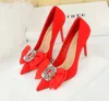 18249-H32 Fashion Elegant Women's Wine High Heel Shallow Mouth Pointed Rhinestone Bow Tie Banquet Shoes