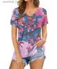 Blusas femininas camisetas femininas tie dye camisa estilo boêmio estampa floral feminina manga curta gola v solta camiseta feminina tops de verão roupas. L230919