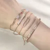 Link Bracelets Simple Double Row Cubic Zirocnia For Women Rose Gold Color Bangle Rolo Chain On Hand Fashion Jewelry Gifts H172