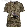 Kvinnors blusar Skjortor Herrarna T-skjortor 2022 Men's 3D Deer Design Kort ärm T-shirt Animal Tryckt Kläder Ladies Gun Hunting Elk Polyester Material L230919