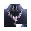 Pendientes Collar Collares Llamativos De Mariposa Europea Y Americana Conjunto De Gotas Para Mujer Flor De Diamantes De Imitación De Cristal Compromiso De Novia Del Dh386