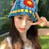 Chapeau de pêcheur ajouré à fleurs japonaises pour femme, petit chapeau en laine tissé à la main, Hyuna, vent, Instagram, pot, spectacle, visage