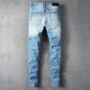 Vintage Patchwork Holes Blue Jeans Men Slim Fit Designer Royal Pattern Jeans Pants Men Big Size Hip Hop Party Trousers267L
