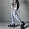 Jeans pour hommes cheville fermeture éclair trou graffiti lavé pour hommes frange gland haute rue rétro épissé denim pantalon hip hop lâche ca1854