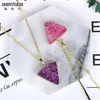 ShinyGem 2021 naturel fait à la main violet rose Druzy pendentif colliers plaqué or déclaration Triangle pyramide pierre à la mode pour les femmes231B