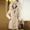 女性用トレンチコートコートラグジュアリーファッションオーバーコート冬コットン快適な温かい革張りの襟付きフード付き