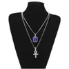 Hangerkettingen Hiphop Sieraden Egyptische Grote Ankh Sleutelsets Mini Vierkant Robijn Saffier Met Kruisbedel Cubaanse Link Voor Herenmode Dhdqn