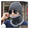 Beanies Hat Scarf Set Warm Knitted Skl Caps Thick Fleece Lined Winter For Women Men Drop Delivery Dhwpb