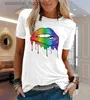 Женские блузкие рубашки Женские футболки для LGBT Rainbow Lip Print Рубашка для женских футболок Kawaii Футболка для женских футболок Unisex Hip Hop Tops Harajuku Tshirt L230919