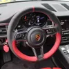 DIY personalizado cuero cosido a mano protector para volante de coche para Porsche Cayenne Panamera Macan 718 911 accesorios rueda cover314t