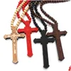 Pendentif Colliers Croix en bois Hommes Christian Relius Bois Crucifix Charme Rosaire Perles Chaînes Pour Femmes Hip Hop Bijoux Cadeau Drop Delive Dhjdo