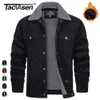 Kurtki mężczyzn Tacvasen zagęszcza się polarową podszewkę męską kurtkę sznurową sherpa podszewki Winter Płaszcze Trucker Cargo Worka Workwear Multi Pocket Owewear 230919