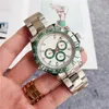 Designer roll Top Watch for Man and Woman Classics Fashion Men's Ditongna Quartz Multifunktionella tre ögon Green Water Ghost Magic Color Steel Band