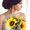 Fleurs décoratives Bouquet de mariée simulé plantes de tournesol mariage artificiel abeille accessoire décor en plastique mariée