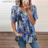 Blouses pour femmes Chemises Vêtements d'été pour femmes Col en V Hauts à manches courtes T-shirts imprimés T-shirt ample décontracté Dames Zipper Tee XS -5XL L230919
