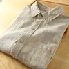 Women's Blouses Harajuku Solid Color Linen Shirt Casual Lapel Button Up Short Sleeve Shirts Women Office Summer Pocket Men Tops Mujer