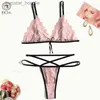 Bras Sets Bras Sets Leechee Sexy Lingerie Set Women Fashion Pink Two-piece Suspender Backless See-through Lace Underwear Panties Erotic Sex Costume L230919