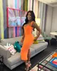 Grundlegende Casual Kleider Hohe Qualität Frauen Promi Party Orange Sexy Ärmel Bodycon Verband Nachtclub FashionDress 230919