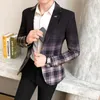 Męskie garnitury Blazers Men Slim Fit Blazer Jacket Spring British Style Plaid Blazer for Men Suit Casual Dress Płaszcz Wedding Business Ubranie 230919