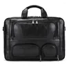 Porte-documents Double fermeture éclair 17.3 pouces sacoche pour ordinateur portable sac en cuir véritable ordinateur d'affaires pour hommes mâle multi-poche sac à main