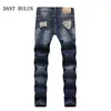 Мужские джинсы, мужские байкерские рваные брюки для облегающего дизайна, модные повседневные брюки в стиле хип-хоп, темно-синие джинсовые брюки с дырками TY0021253h