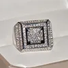 Męskie luksusowe oszałamiające ręcznie robione pierścionki zespołu biżuteria 925 srebrne srebrne popularne okrągłe cięcie białe topaz cz diamond pełny gemston234b