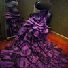 Purple Wedding Dress Gothic Tiered Skirts Court Train Mermaid Gown Colorful Wedding Dresses232B