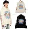 Designer-Modebekleidung, luxuriöse Herren-Sweatshirts, Rhude Fashion Brand 2023 Autumnwinter Flag Flower Letter Printing Loose Herren- und Damen-Hoodie aus reiner Baumwolle mit Kapuze