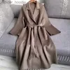 Men's Wool Blends MAX Women Jacket Autumn Winter New Labbro Bathrobe Water Ripple Double Faced Wool Coat Lace Up Woolen Long Coat Women L230919